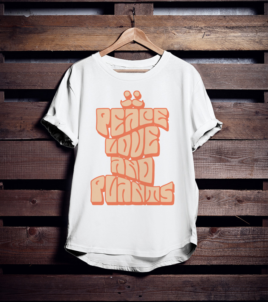 Mumbo Jumbo Merch Peace Love And Plants Groovy Typography T-Shirt