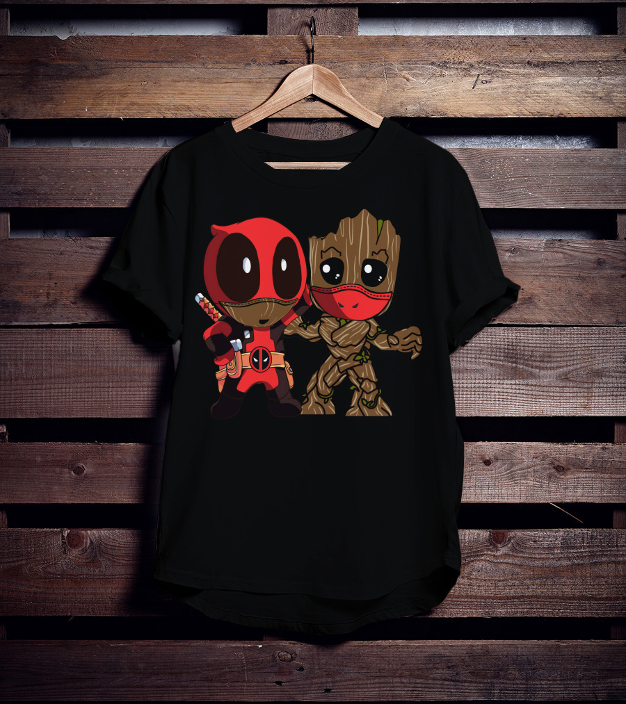 Deadpool And Baby Groot Mashup Comic Characters T-Shirt