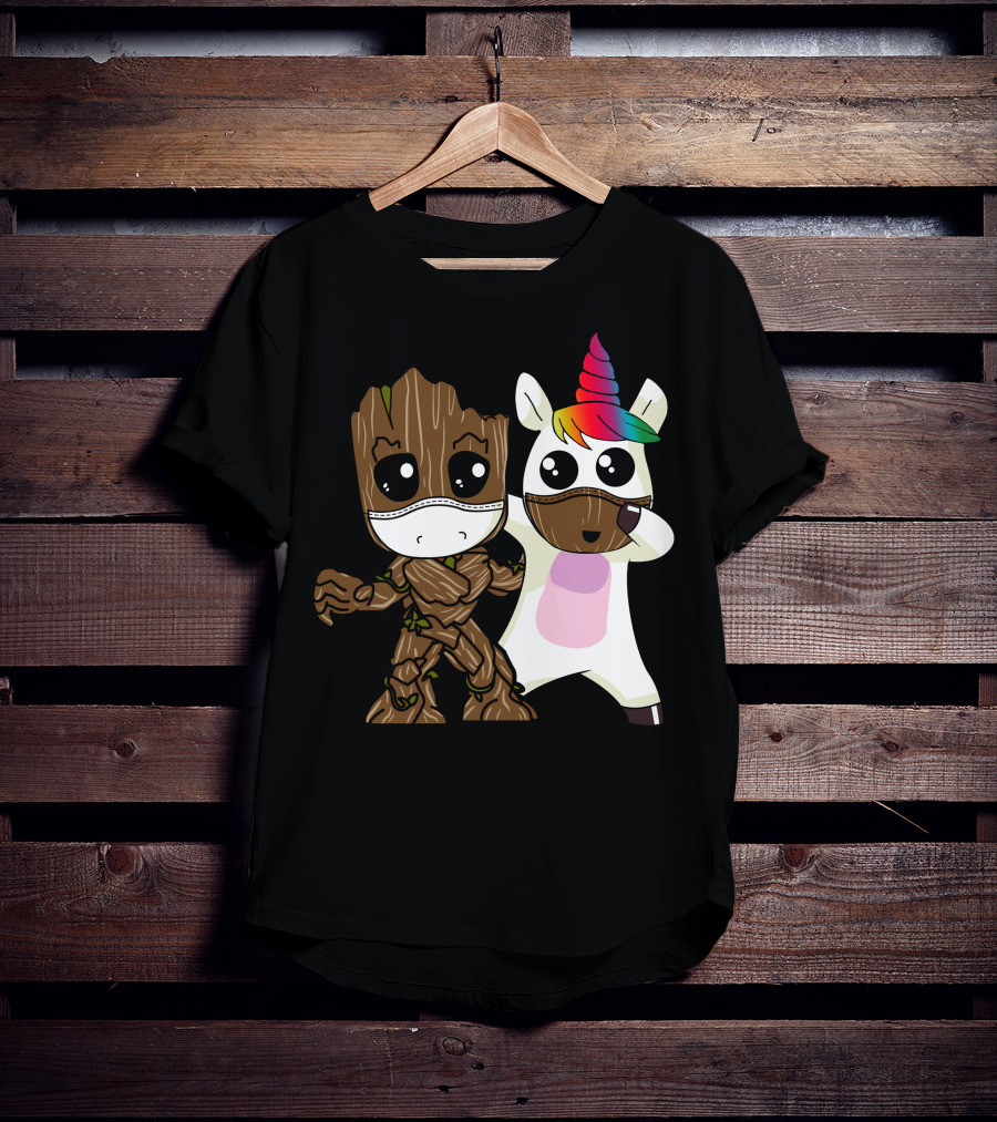 Groot Unicorn Rainbow Mask Duo T-Shirt
