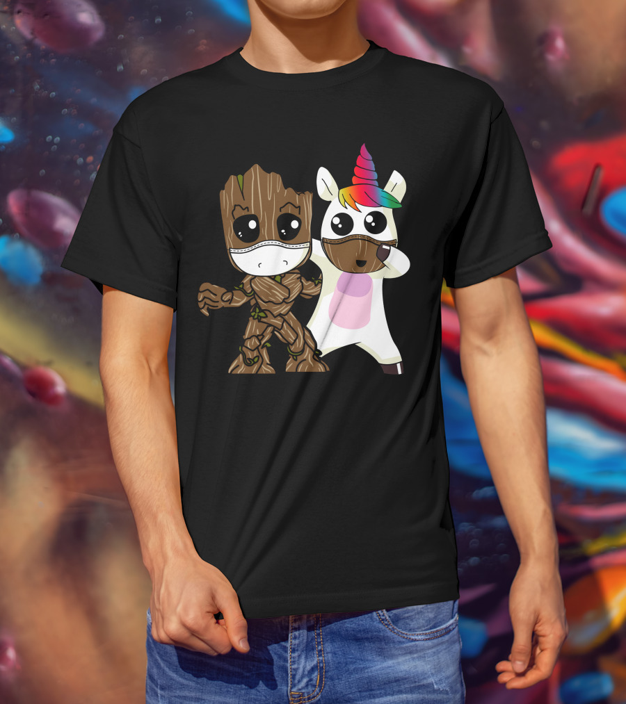 Groot Unicorn Rainbow Mask Duo T-Shirt