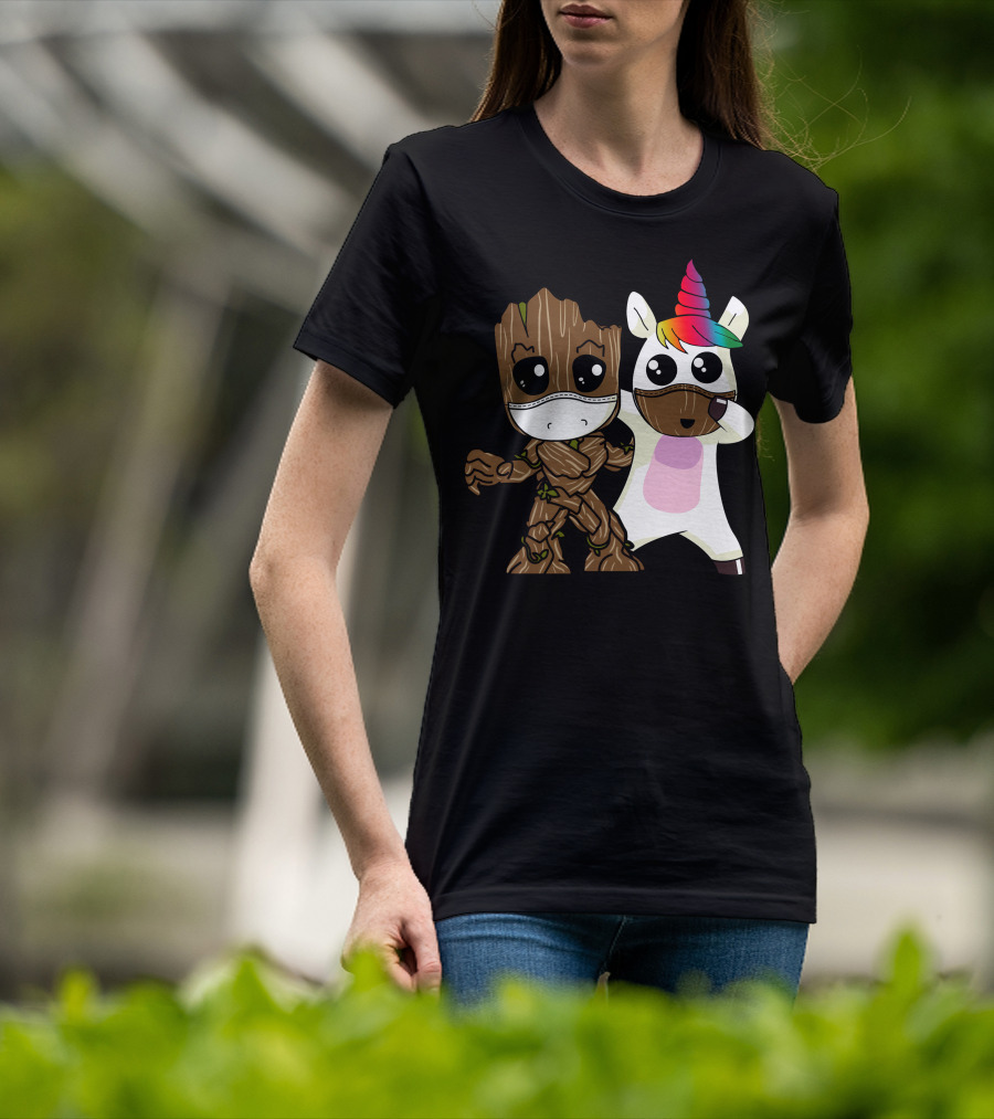Groot Unicorn Rainbow Mask Duo T-Shirt
