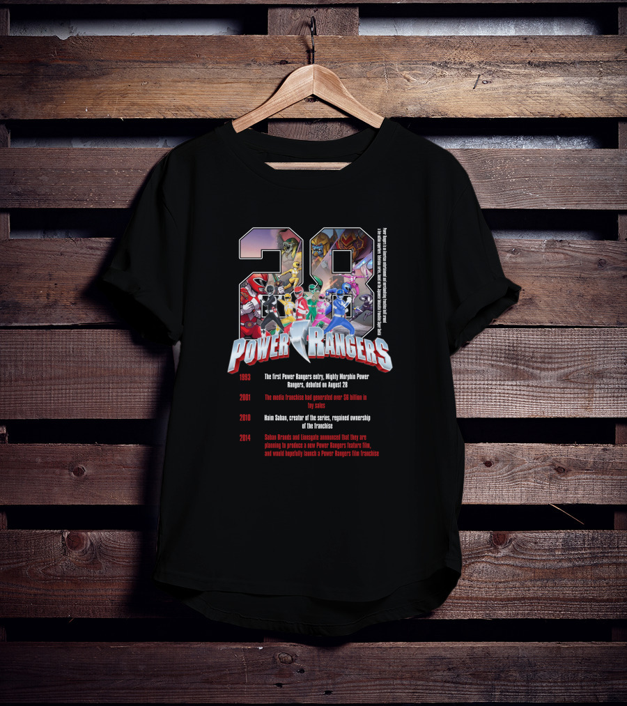 28 Power Rangers 1993-2014 Mighty Morphin Franchise History Timeline T-Shirt