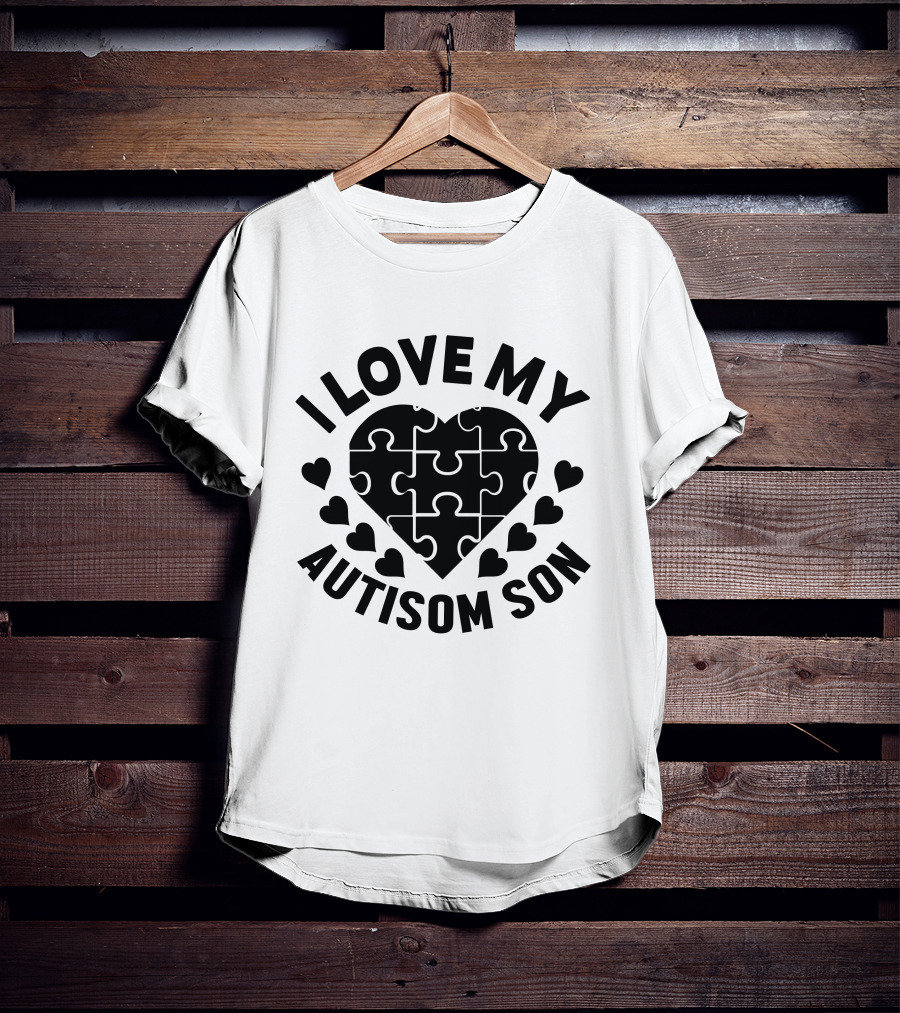 I Love My Autism Son Heart Puzzle T-Shirt