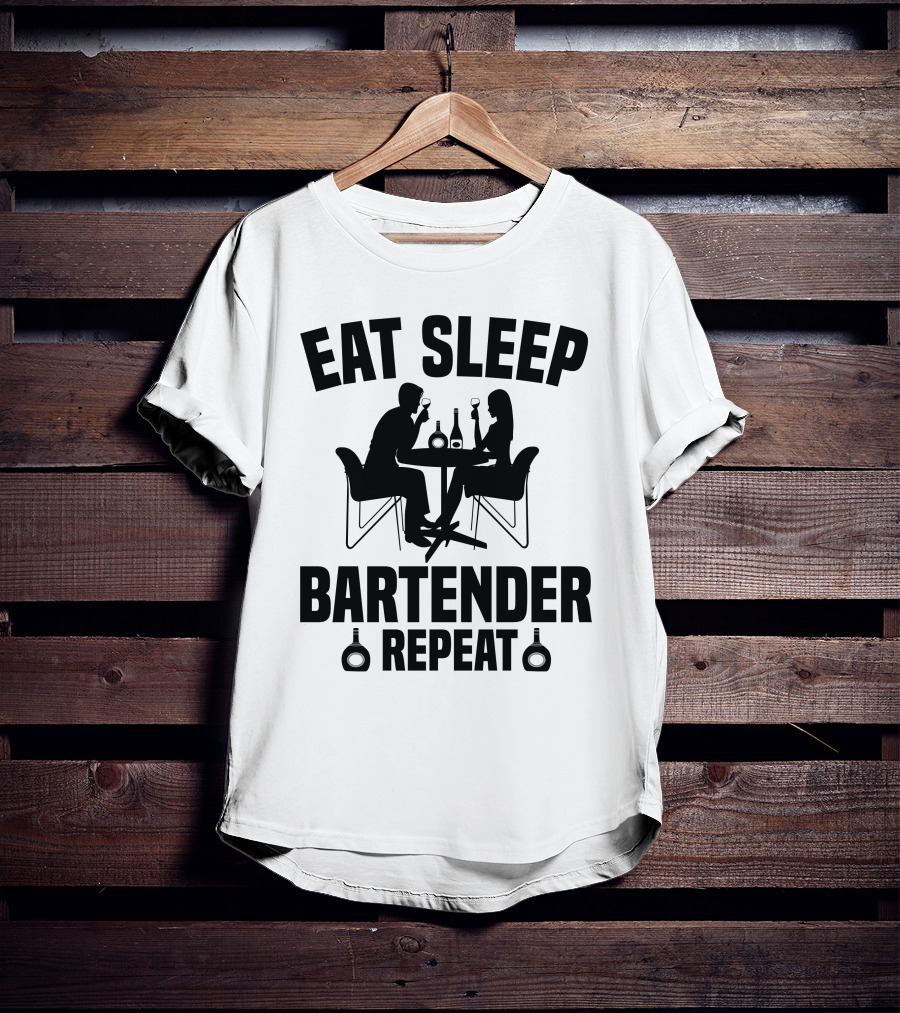 Eat Sleep Bartender Repeat Silhouette Dining Scene T-Shirt