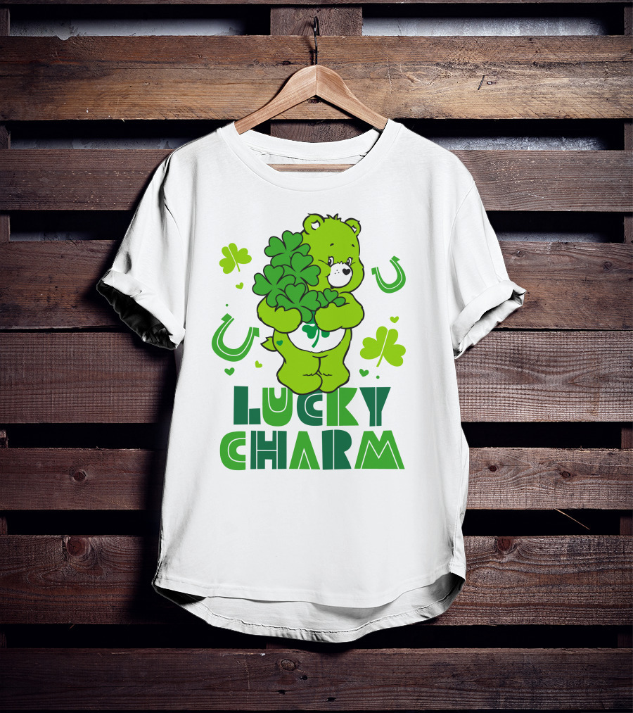 Lucky Charm Green Bear With Shamrocks And Horseshoes T-Shirt