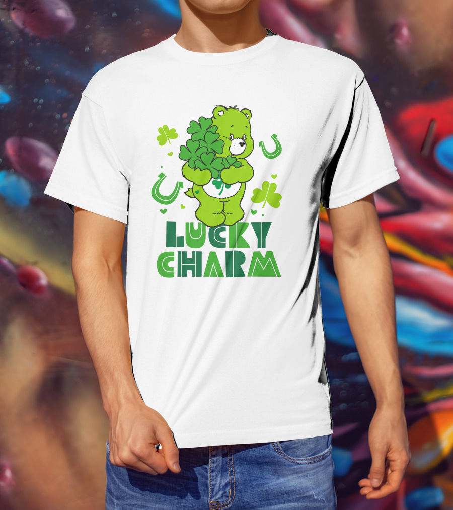 Lucky Charm Green Bear With Shamrocks And Horseshoes T-Shirt