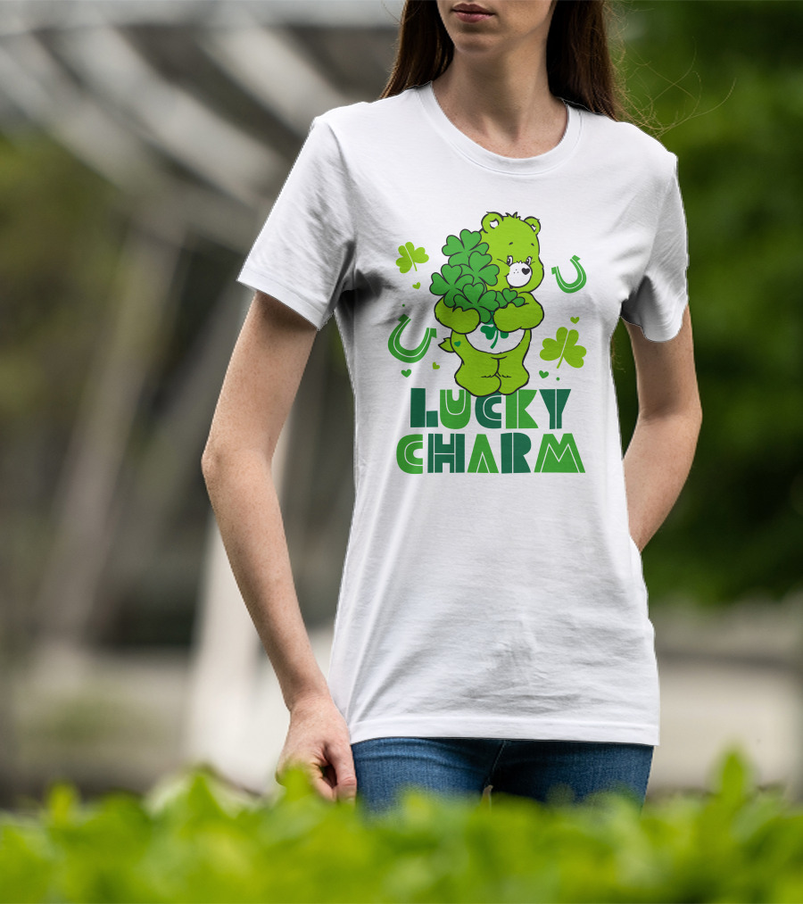 Lucky Charm Green Bear With Shamrocks And Horseshoes T-Shirt