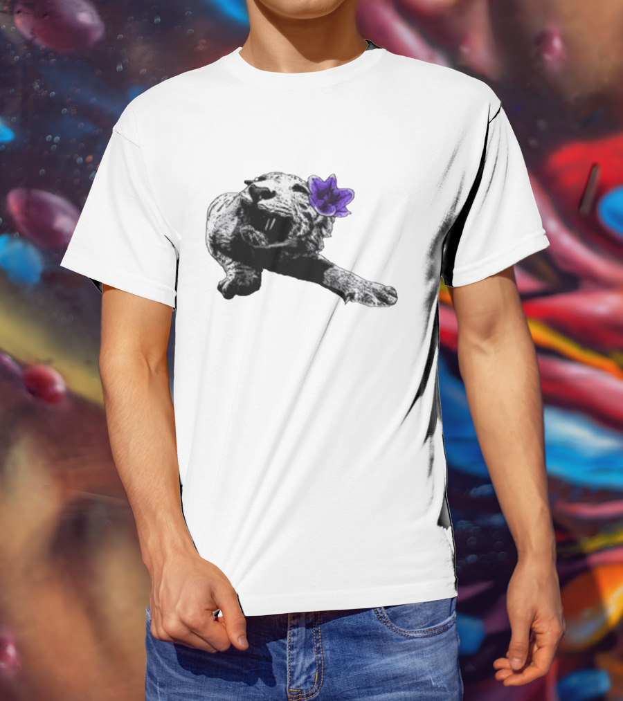 Spirit Blossom Wolf With Purple Flower T-Shirt