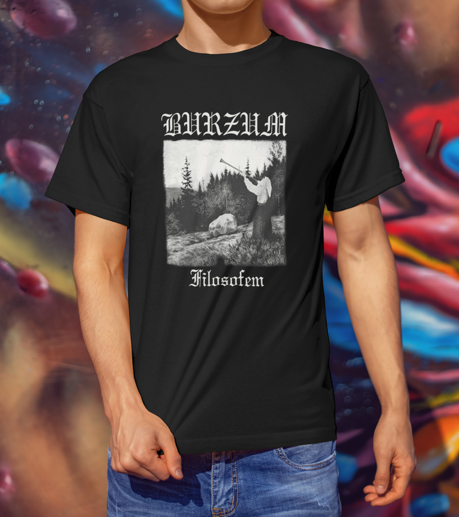 Burzum Filosofem Forest Scene With Figure Playing Horn T-Shirt
