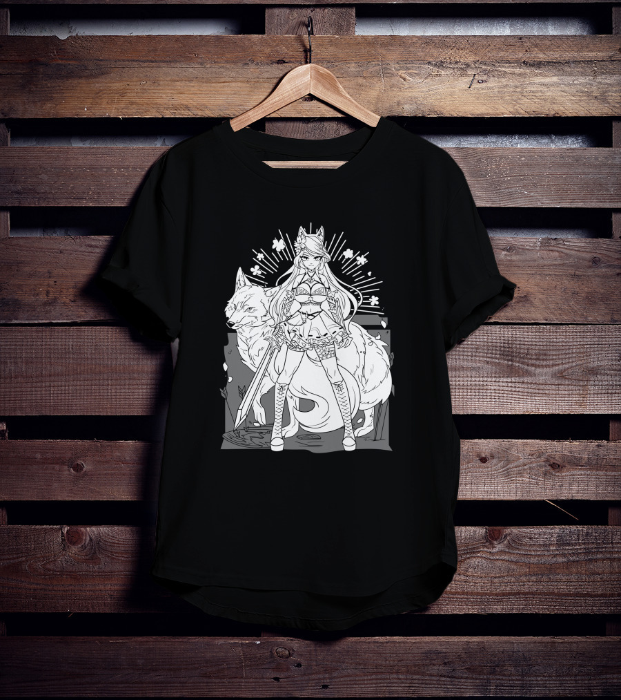 Shark Robot Silvervale Vshojo Warrior With Wolf Companion T-Shirt