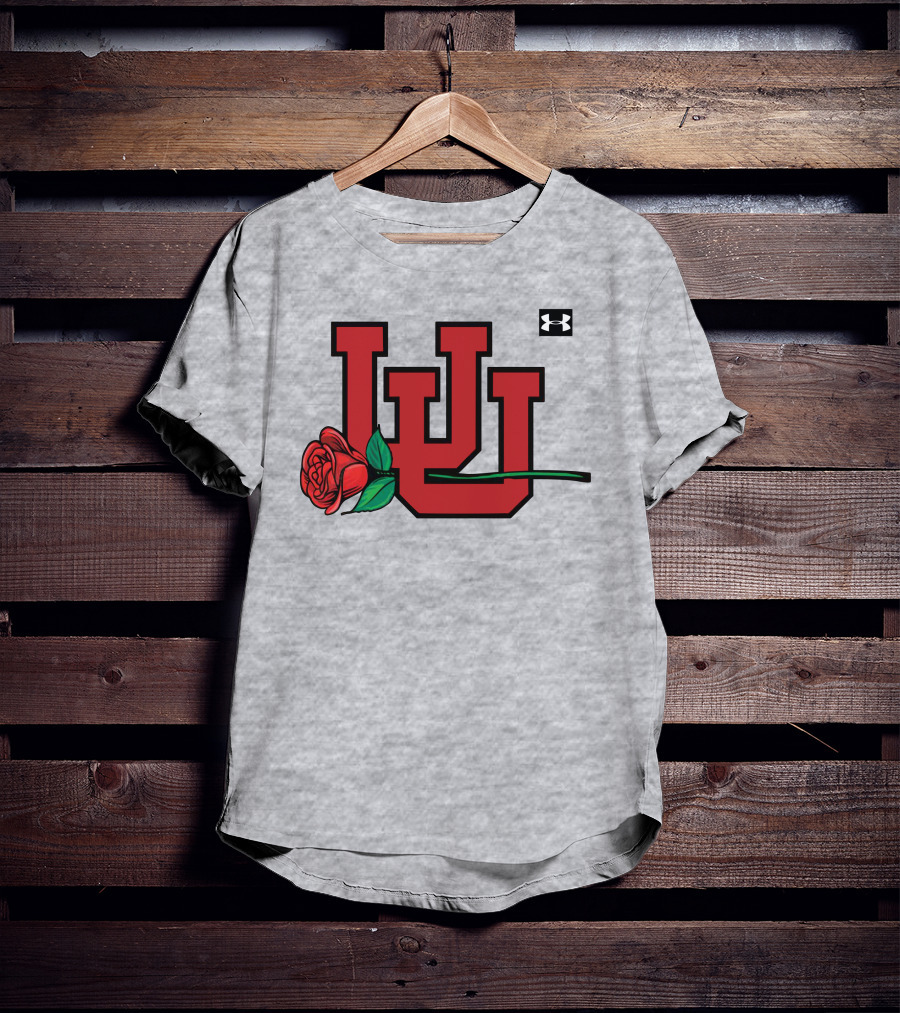 Utah Utes Interlocking Logo With Rose Under Armour Football T-Shirt