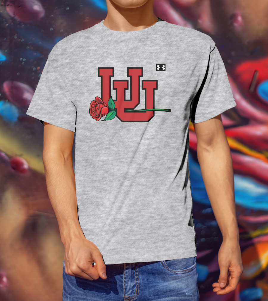 Utah Utes Interlocking Logo With Rose Under Armour Football T-Shirt