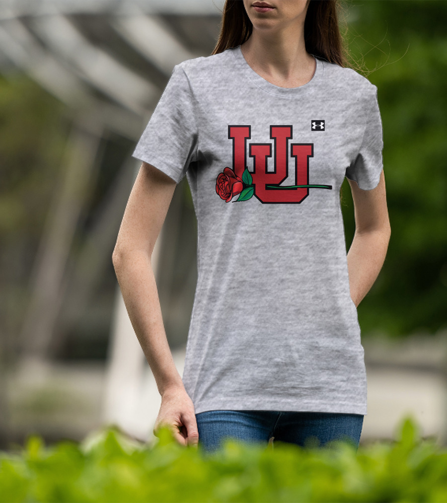 Utah Utes Interlocking Logo With Rose Under Armour Football T-Shirt