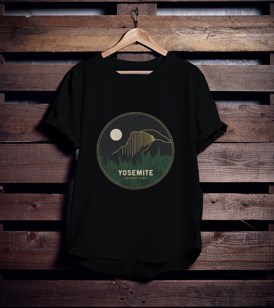 Yosemite National Park Moonlit Scene Circular Emblem T-Shirt