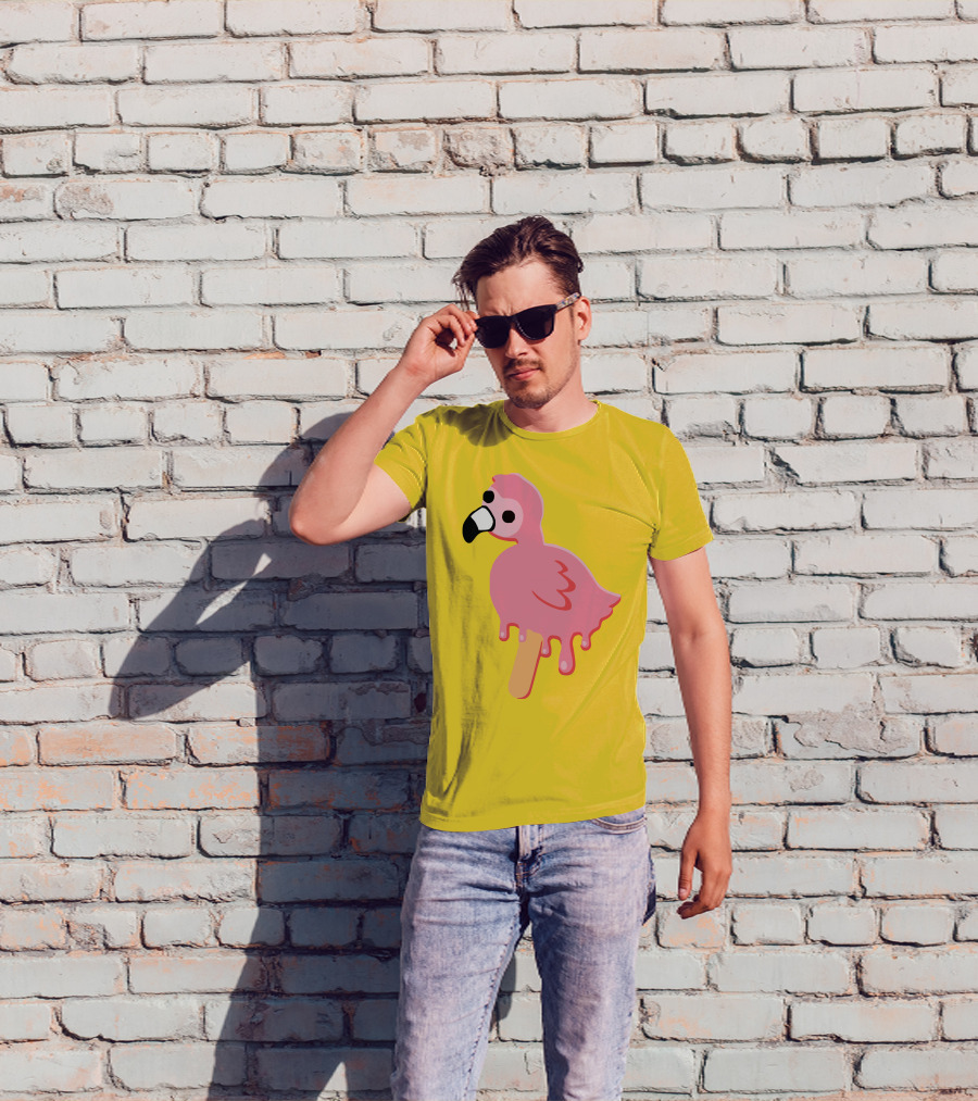 Mrflimflam Flamingo Popsicle Design Yellow Background T-Shirt