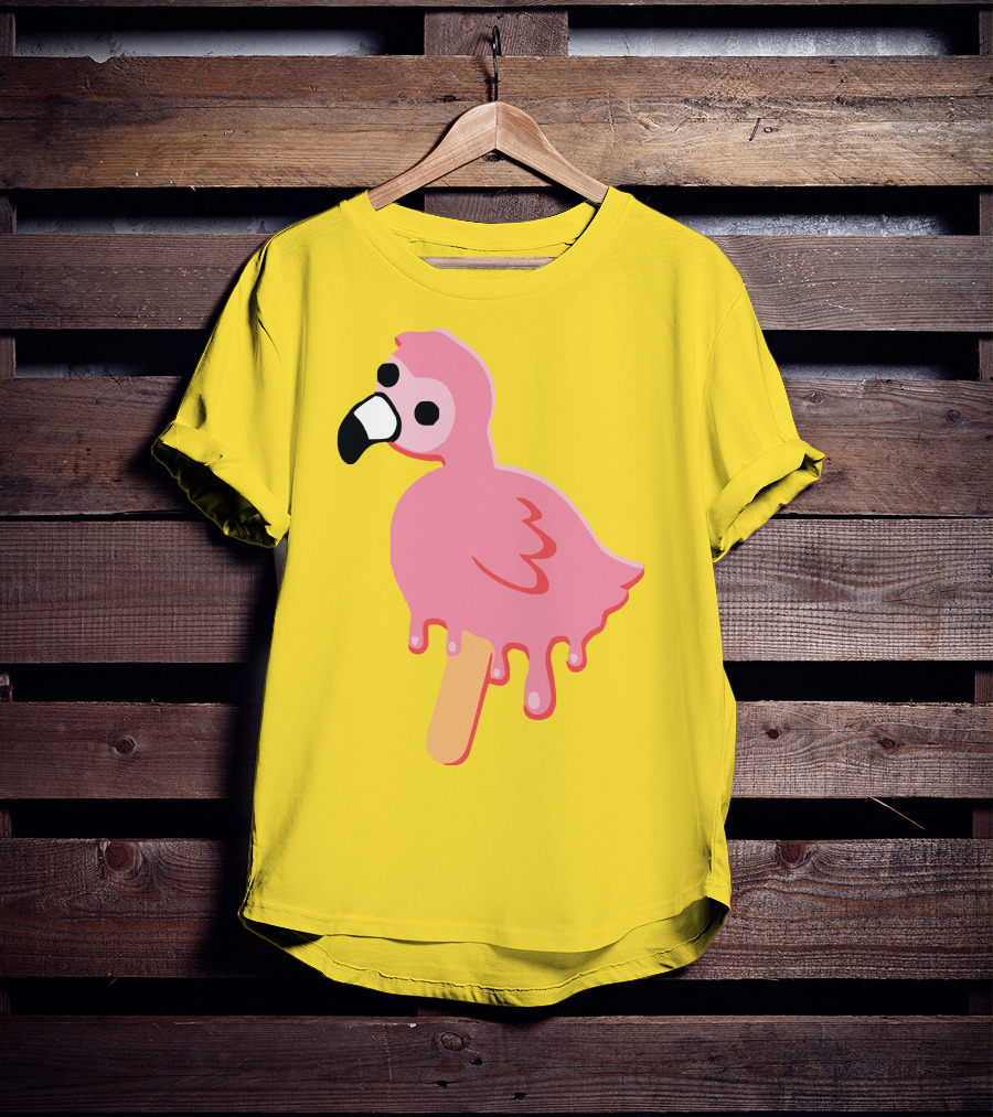 Mrflimflam Flamingo Popsicle Design Yellow Background T-Shirt
