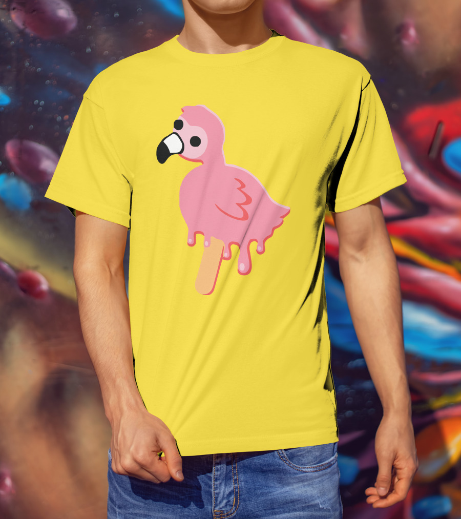 Mrflimflam Flamingo Popsicle Design Yellow Background T-Shirt