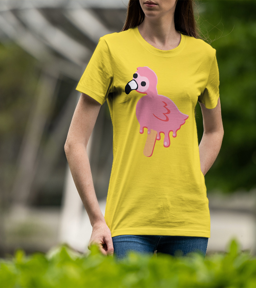 Mrflimflam Flamingo Popsicle Design Yellow Background T-Shirt