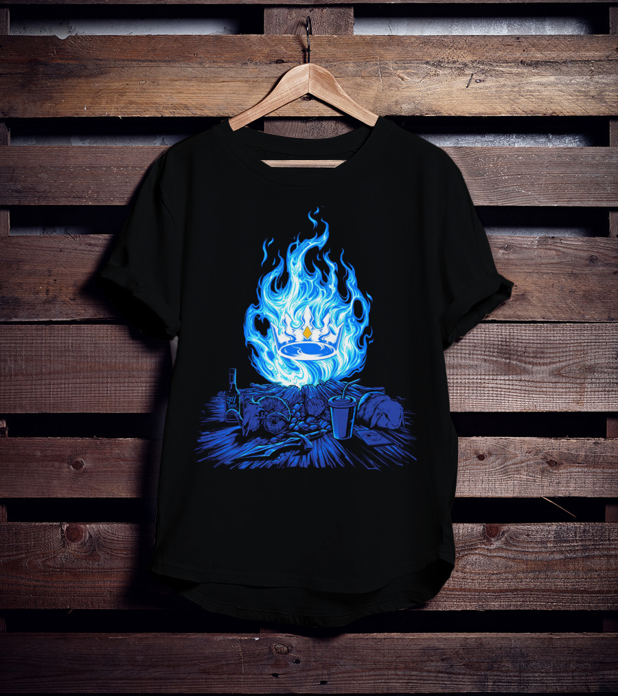Otk Merch Blue Flame Crown With Tabletop Food And Drinks T-Shirt