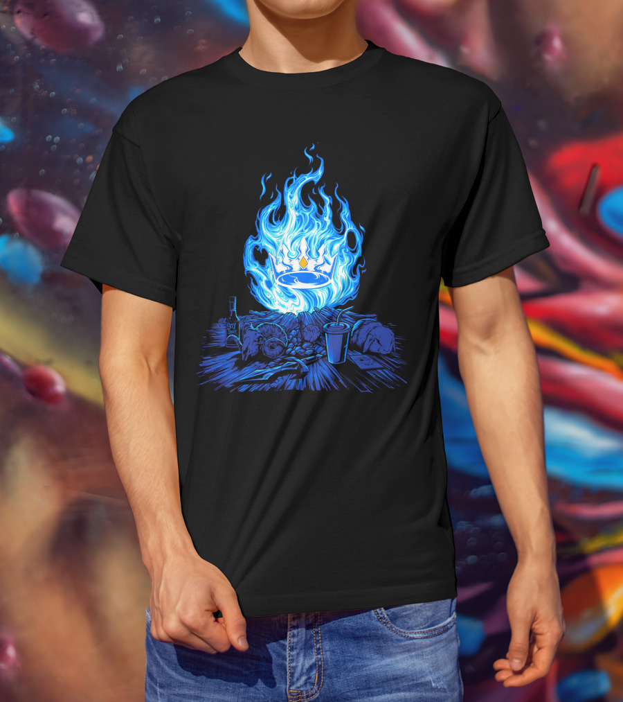 Otk Merch Blue Flame Crown With Tabletop Food And Drinks T-Shirt