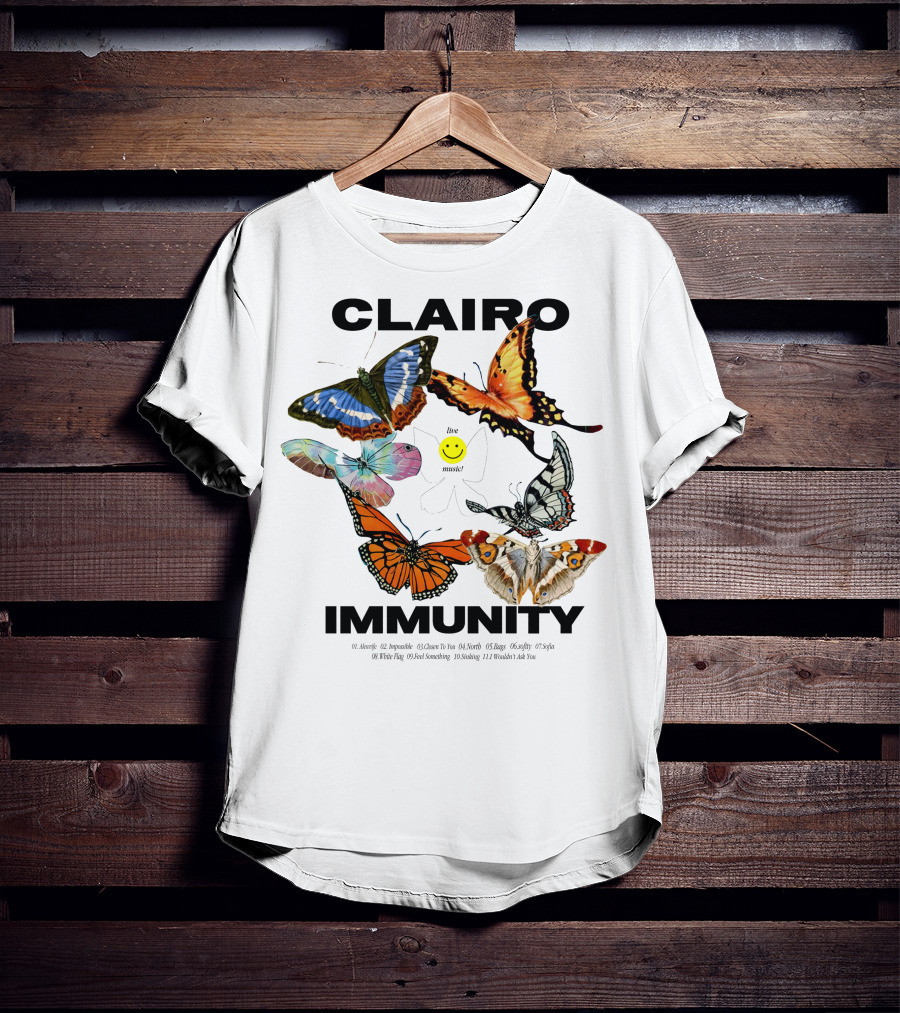 CLAIRØ IMMUNITY Butterflies Album Tracklist Live Music T-Shirt