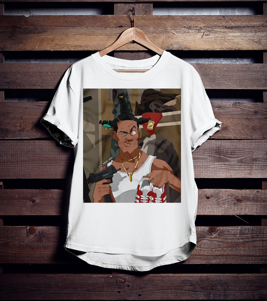 Loc Dog Mens Society Parody Character Holding Sneakers And Gun T-Shirt