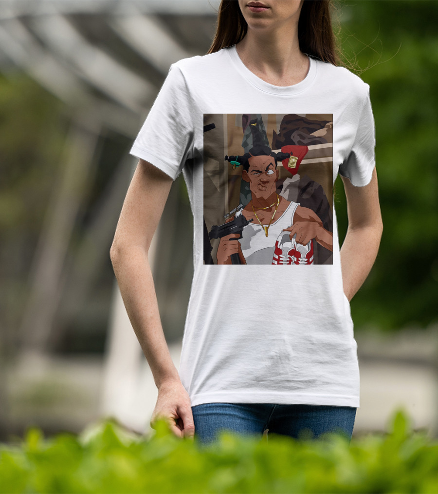 Loc Dog Mens Society Parody Character Holding Sneakers And Gun T-Shirt