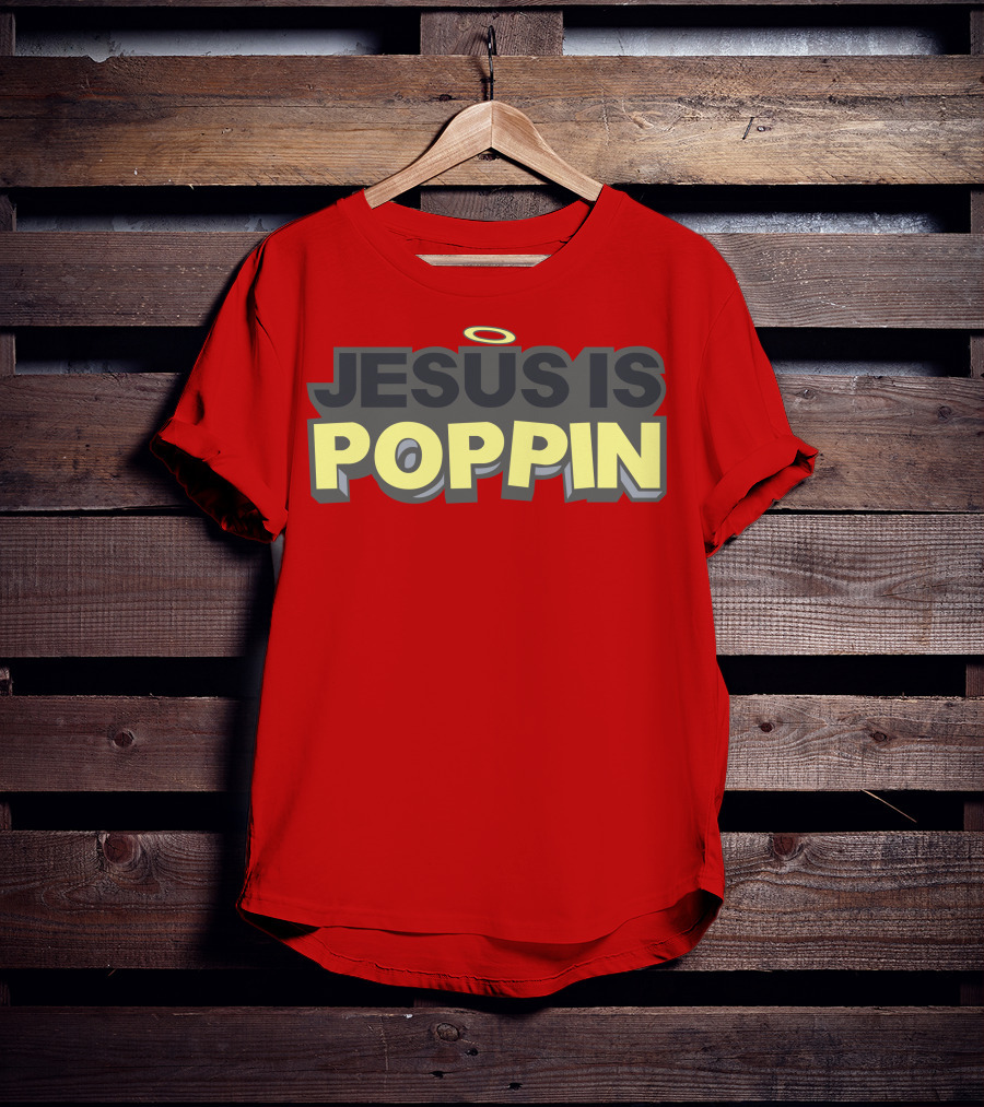 JESUS IS POPPIN Angel Halo Icon On Red T-Shirt