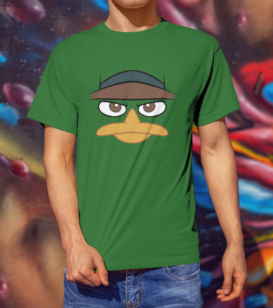 Agent P Perry The Platypus Face Green Hat Eyes Beak T-Shirt