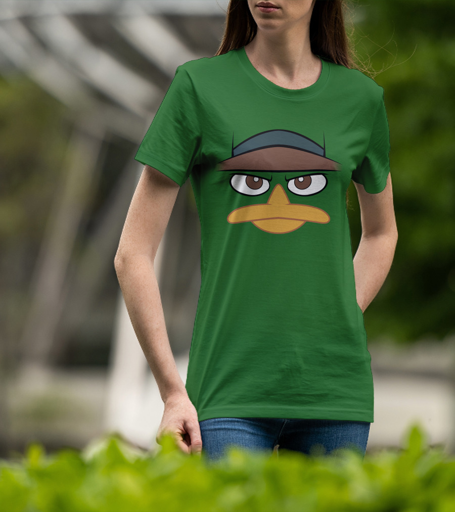 Agent P Perry The Platypus Face Green Hat Eyes Beak T-Shirt