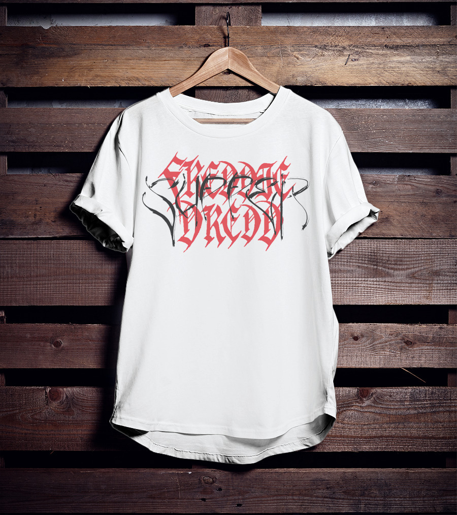 Freddie Dredd Merch Gothic Script Red Black Typography T-Shirt