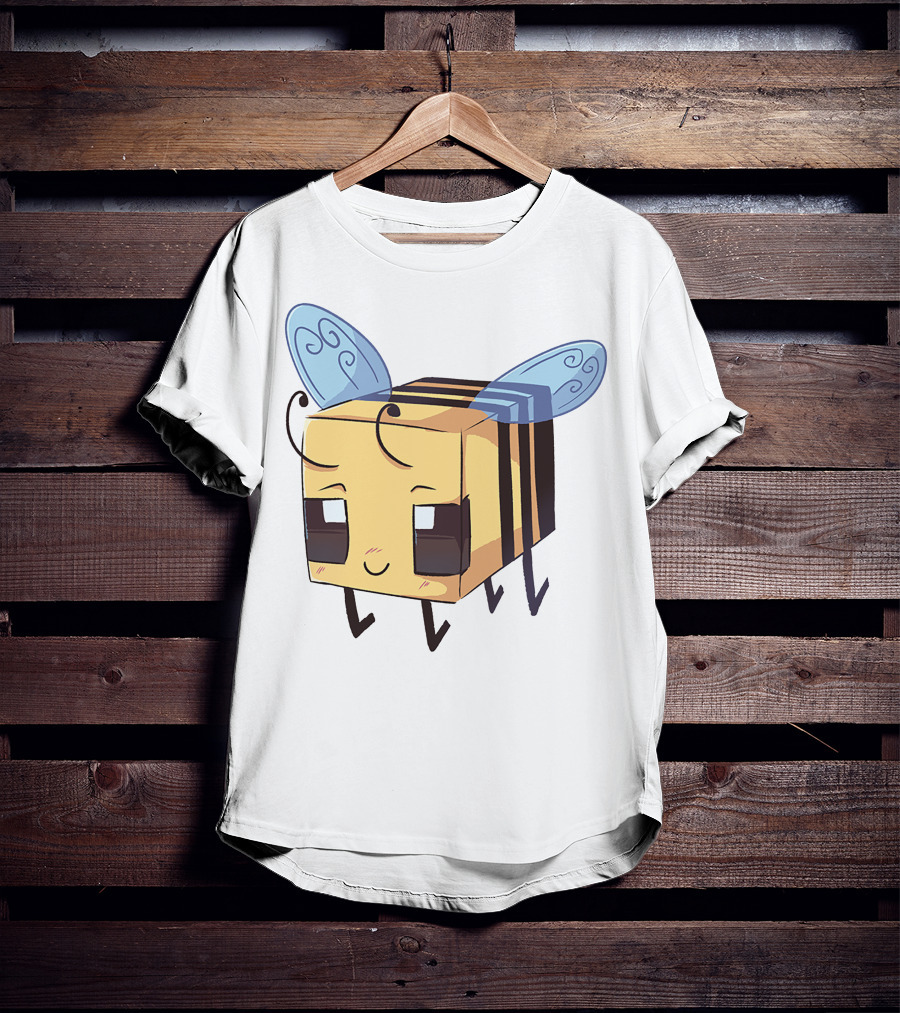 Punz Merch Cute Blocky Bee Character With Whimsical Blue Wings T-Shirt