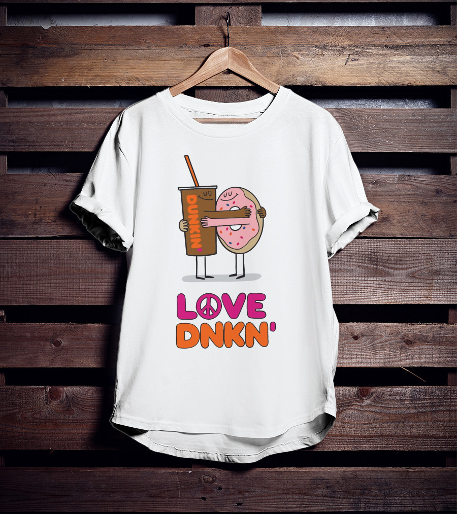 Love Peace Dunkin' Hugging Cartoon Donut And Coffee T-Shirt
