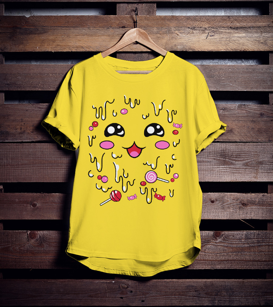 Newscapepro Merch Kawaii Candy Face With Lollipops And Sweets T-Shirt