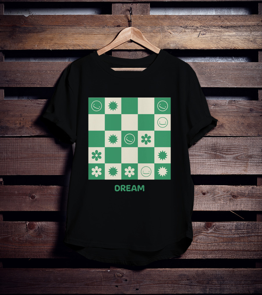 Dream Smiley Flower Checkered T-Shirt