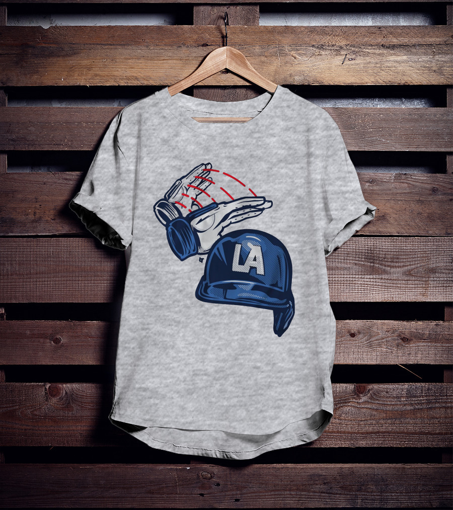 LA Dodgers Dunk On Helmet Gloves Baseball Catcher T-Shirt