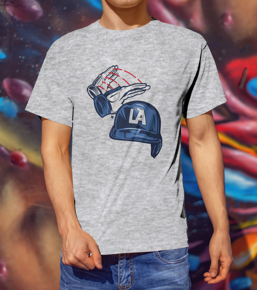 LA Dodgers Dunk On Helmet Gloves Baseball Catcher T-Shirt