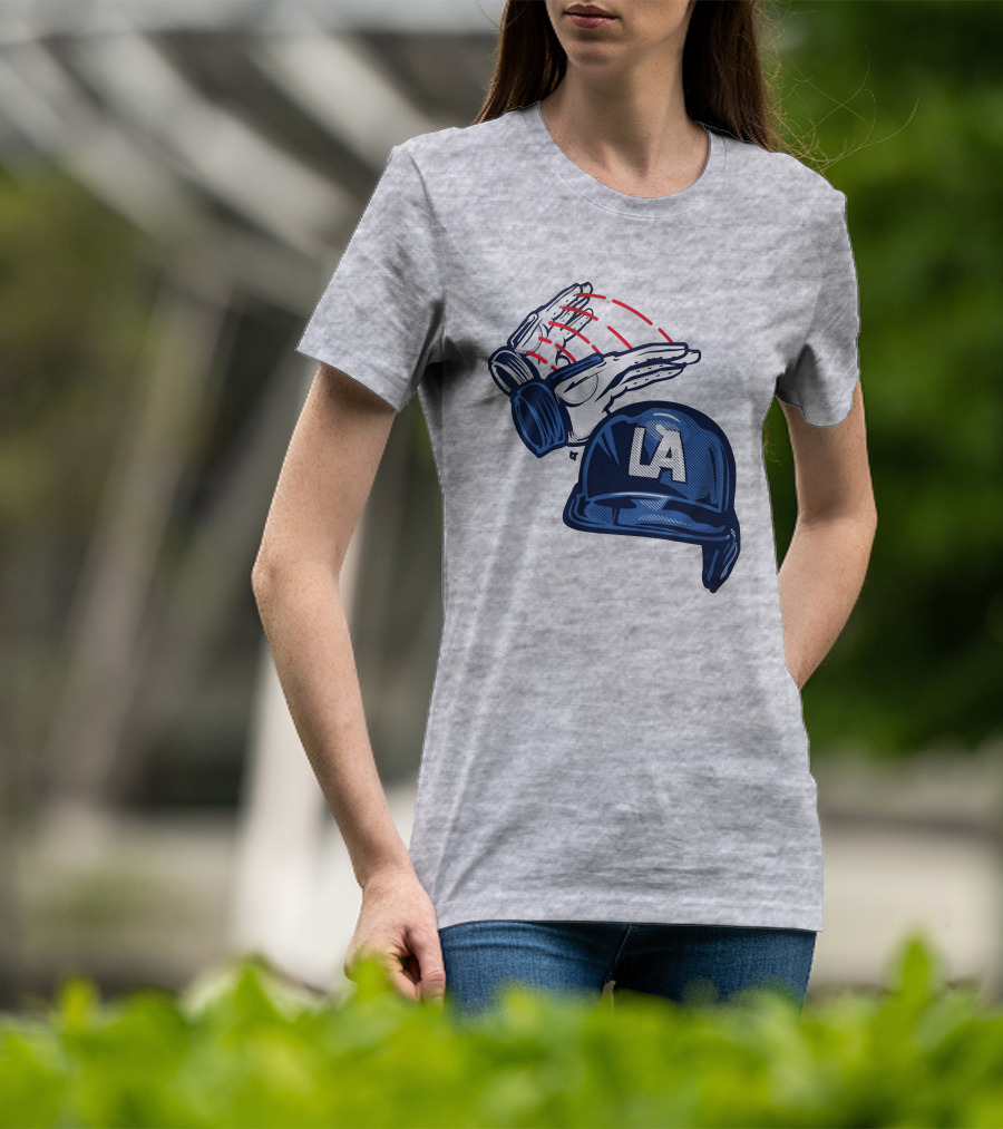 LA Dodgers Dunk On Helmet Gloves Baseball Catcher T-Shirt