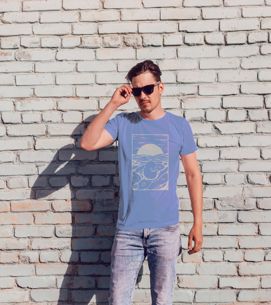 Tubbo By The Sea Shop Duck Sunset Ocean Waves T-Shirt