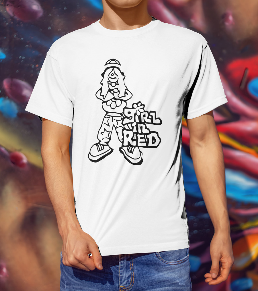 Girl In Red Cartoon Figure With Star Pants T-Shirt