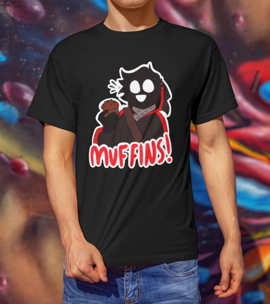 Muffins Character Holding Muffin With Red Outline T-Shirt