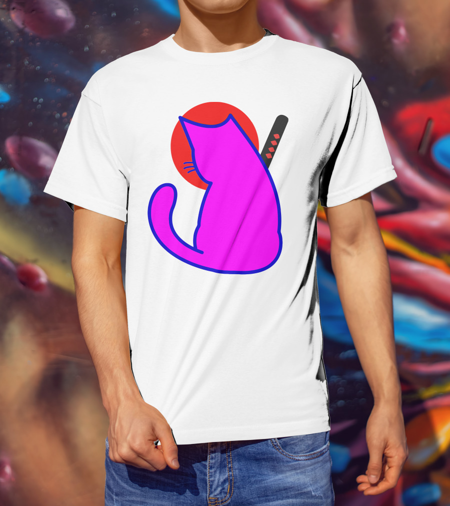 Sodapoppin Merch Pink Cat Samurai Sun T-Shirt