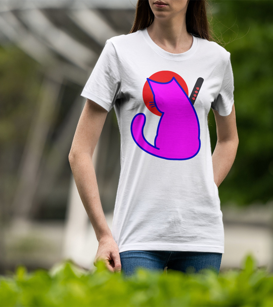 Sodapoppin Merch Pink Cat Samurai Sun T-Shirt