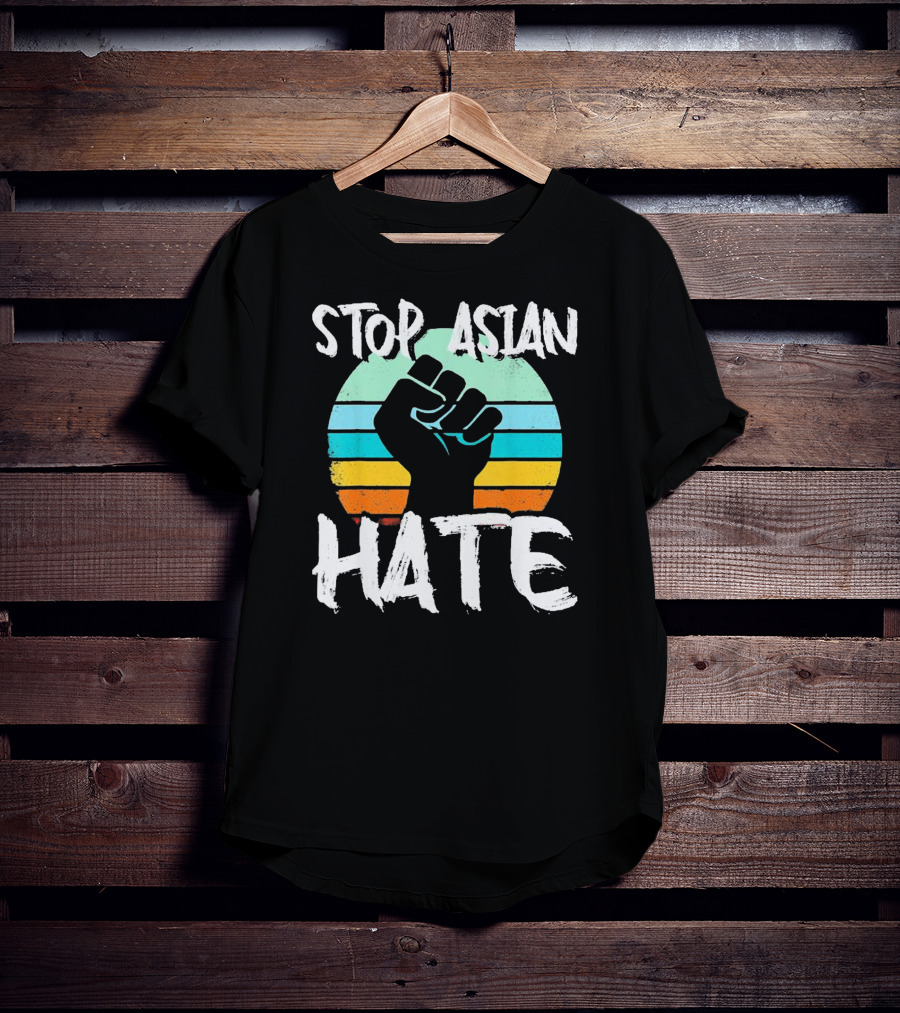 STOP ASIAN HATE Fist With Retro Stripes T-Shirt