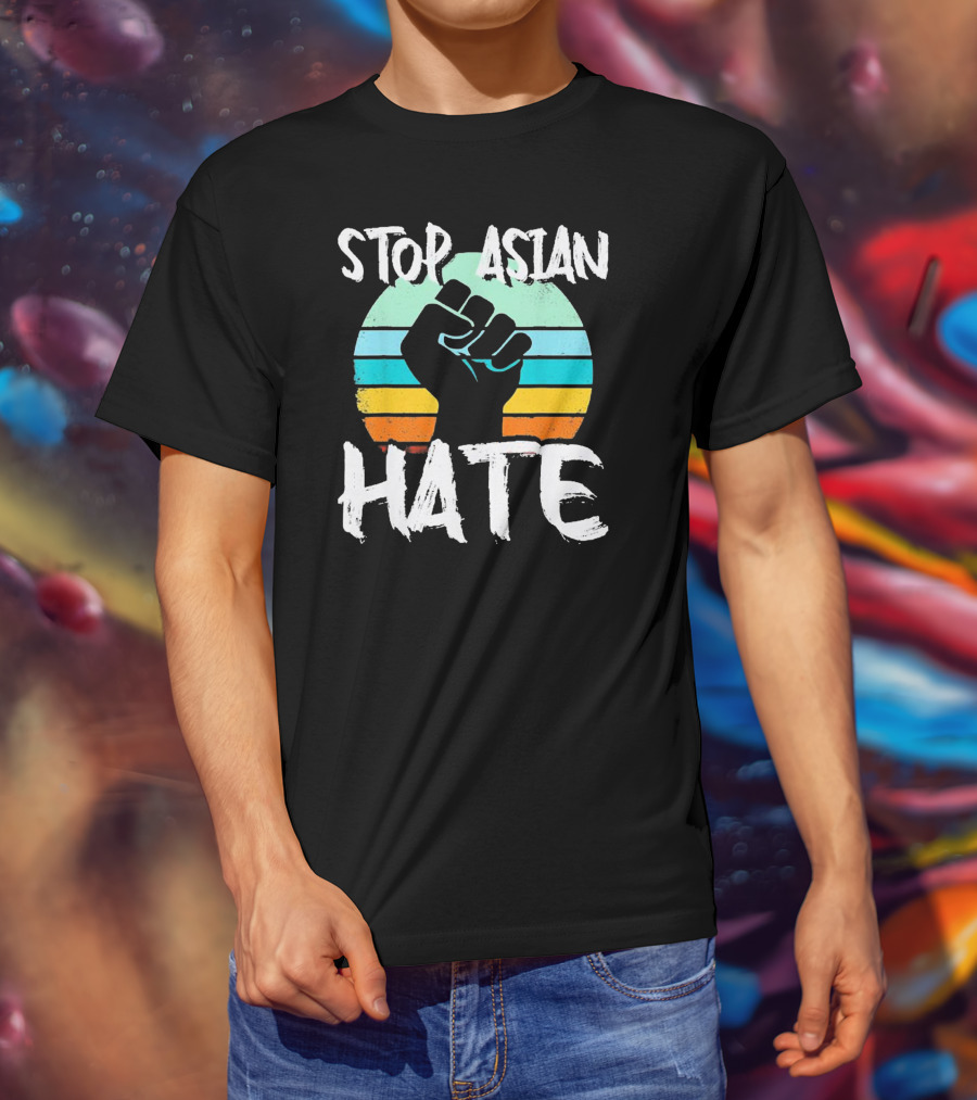 STOP ASIAN HATE Fist With Retro Stripes T-Shirt