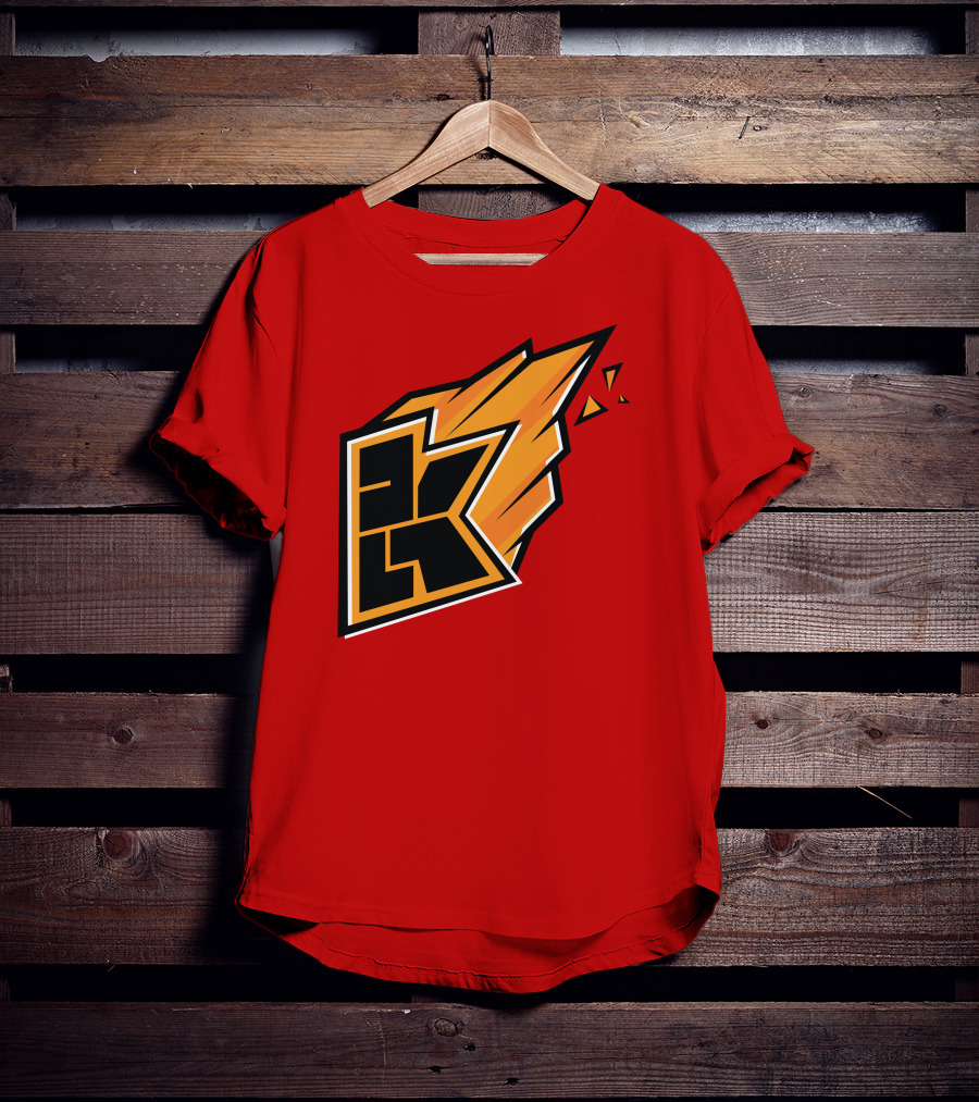 Kwebbelkop Merch Orange K Logo With Flame Effect T-Shirt
