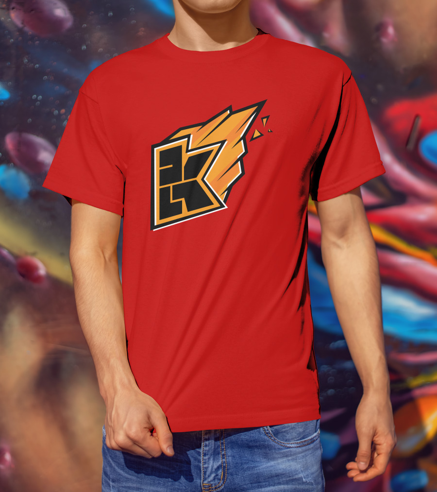 Kwebbelkop Merch Orange K Logo With Flame Effect T-Shirt