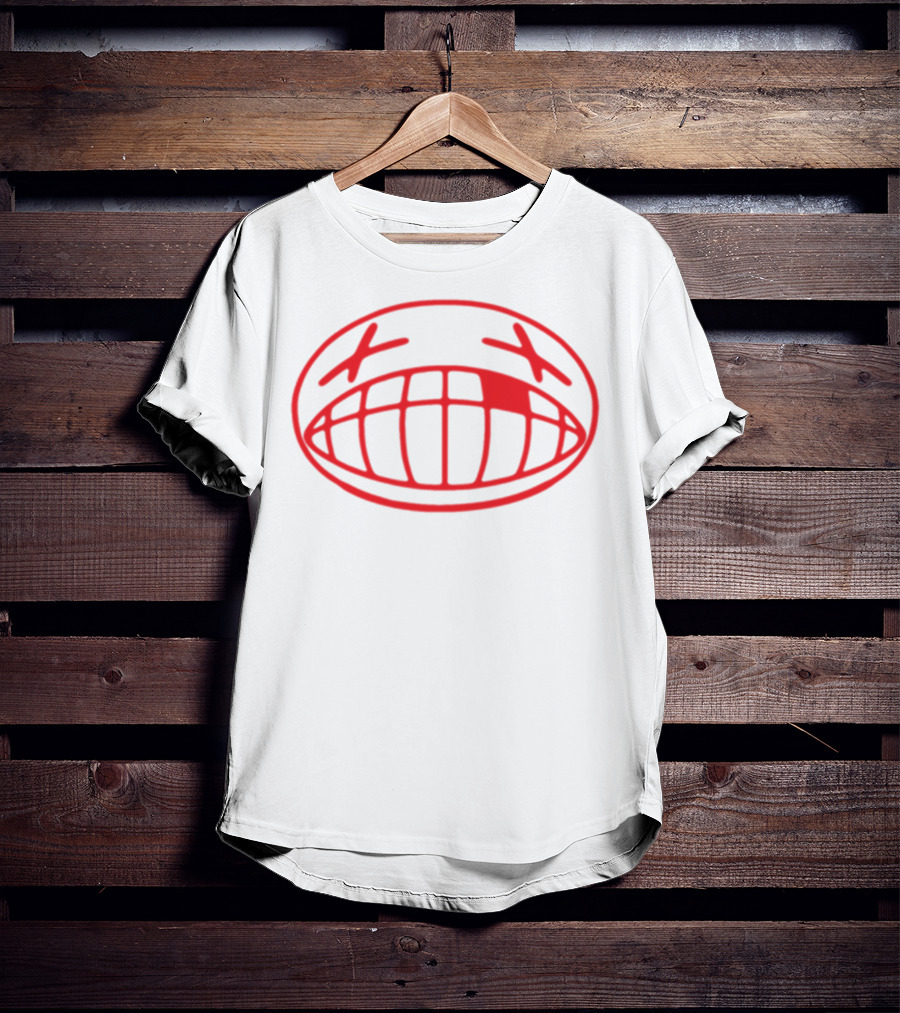 Offcanny Merch Red Emoticon Face With X Eyes And Grinning Mouth T-Shirt
