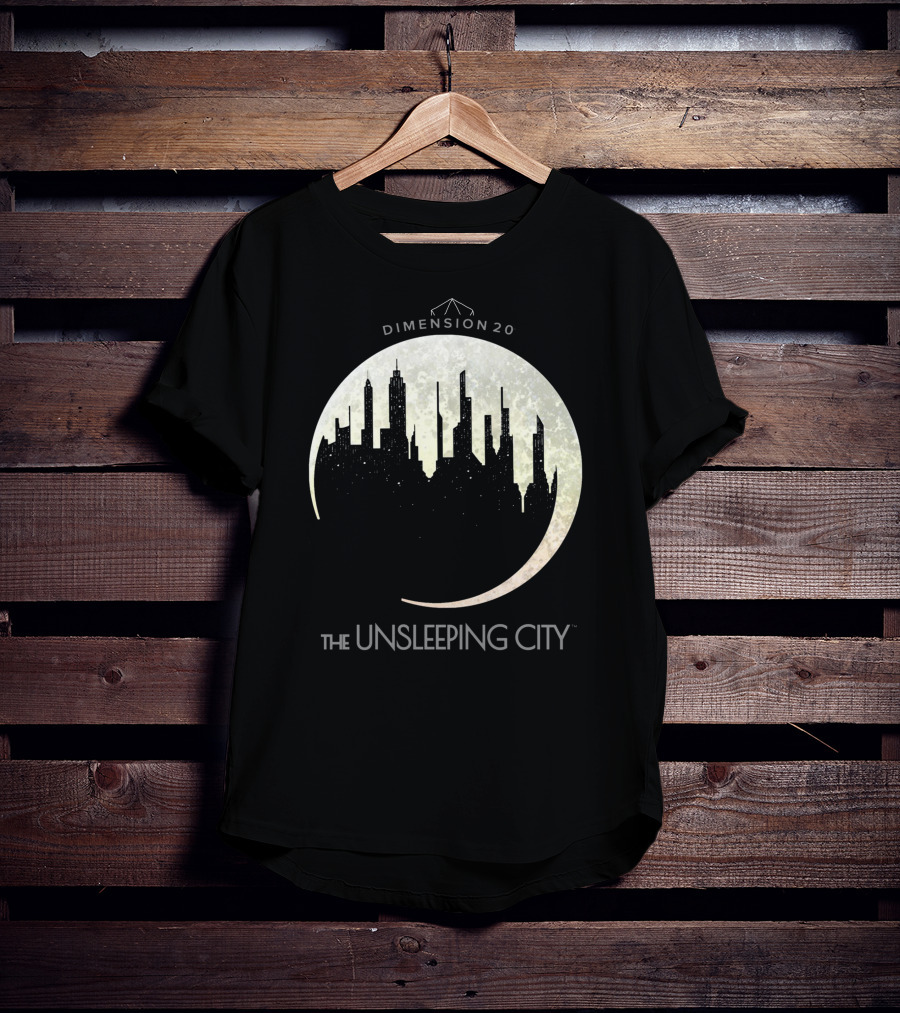 Dimension 20 The Unsleeping City Moon Skyline T-Shirt