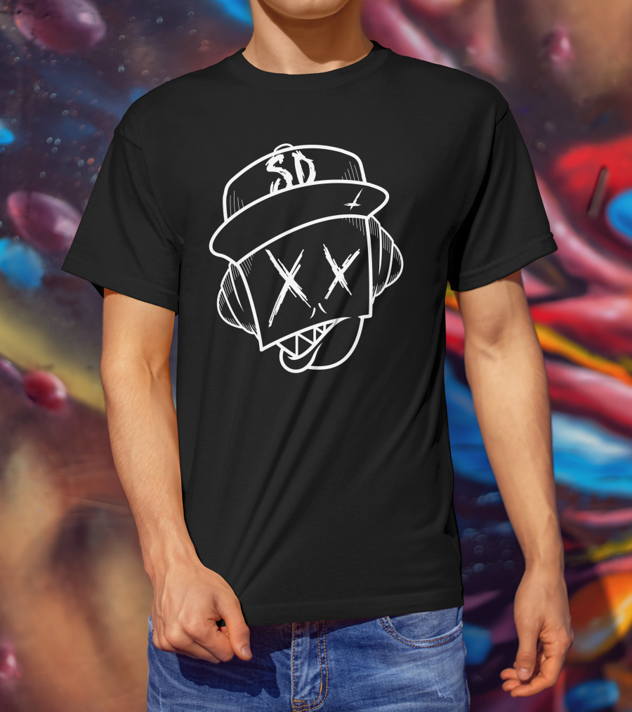 SD SubDocta Graffiti Style Cartoon Face With Hat And Headphones T-Shirt